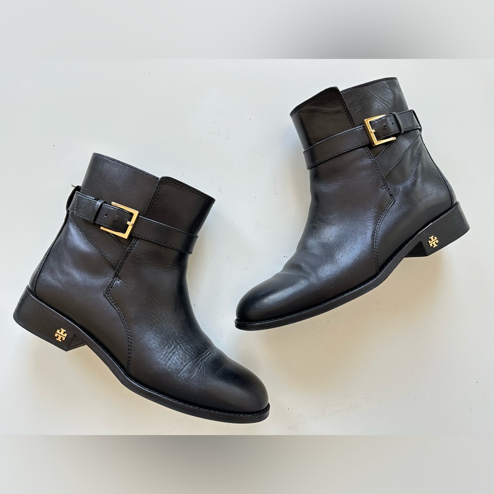Tory Burch Brooke Leather Ankle Boots Bootie Logo Size 9